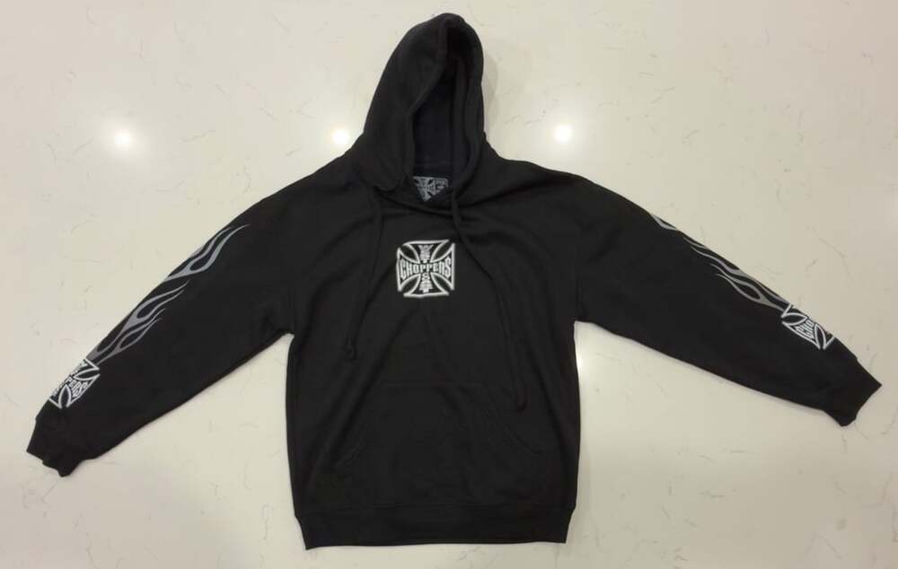 West Coast Choppers Iron Cross Flame Logo Black Pullover Hoodie XS